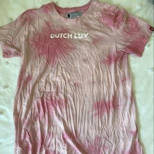 Dutch Bros pink tie-dye “Dutch Luv” graphic tee